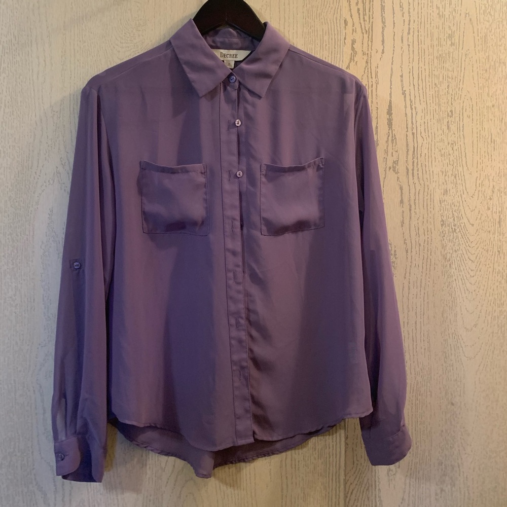 Purple long sleeve button down blouse